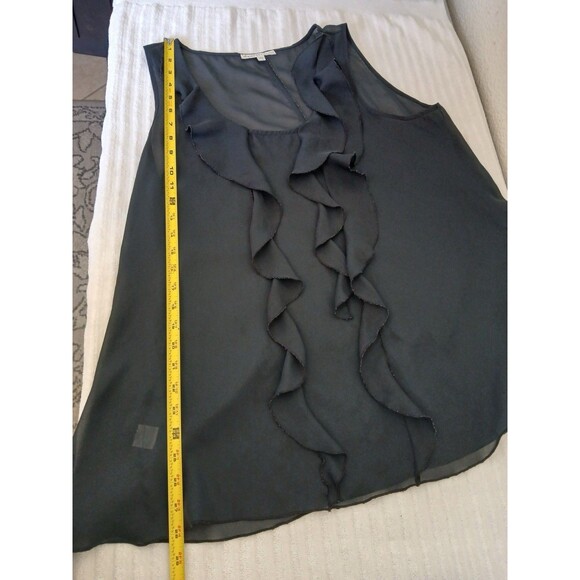 Daniel Rainn Women Blouse L Black Sleeveless Ruffle Front Top‎ Casual Minimalist - Picture 8 of 13
